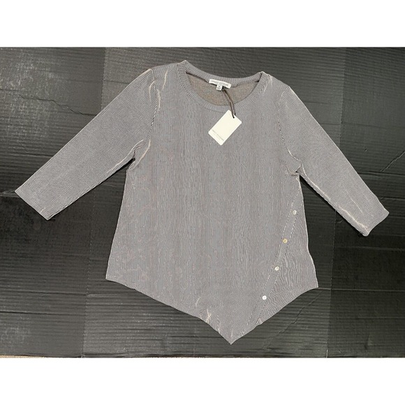 Green Envelope Top Women's Sz M Pinstripe Asymetrical Ribbed Button Shirt NWT - Picture 1 of 5